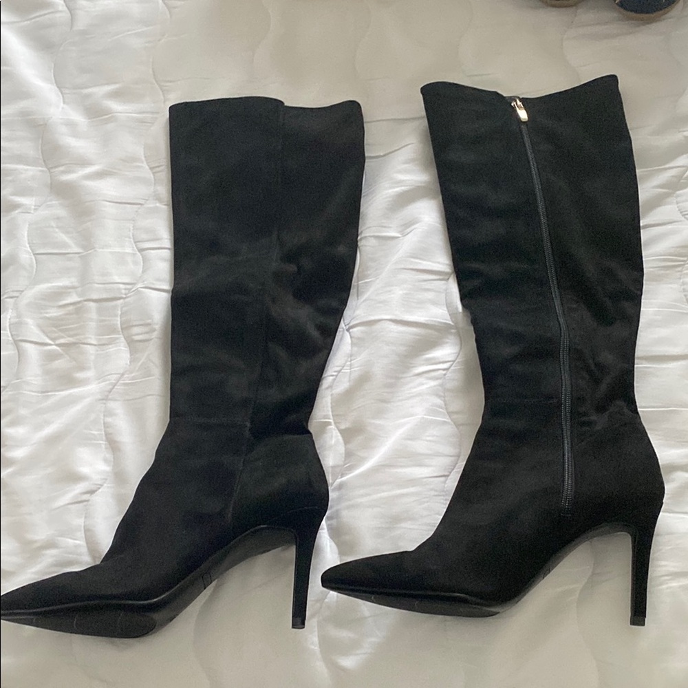 Black Suede Knee-High Boots